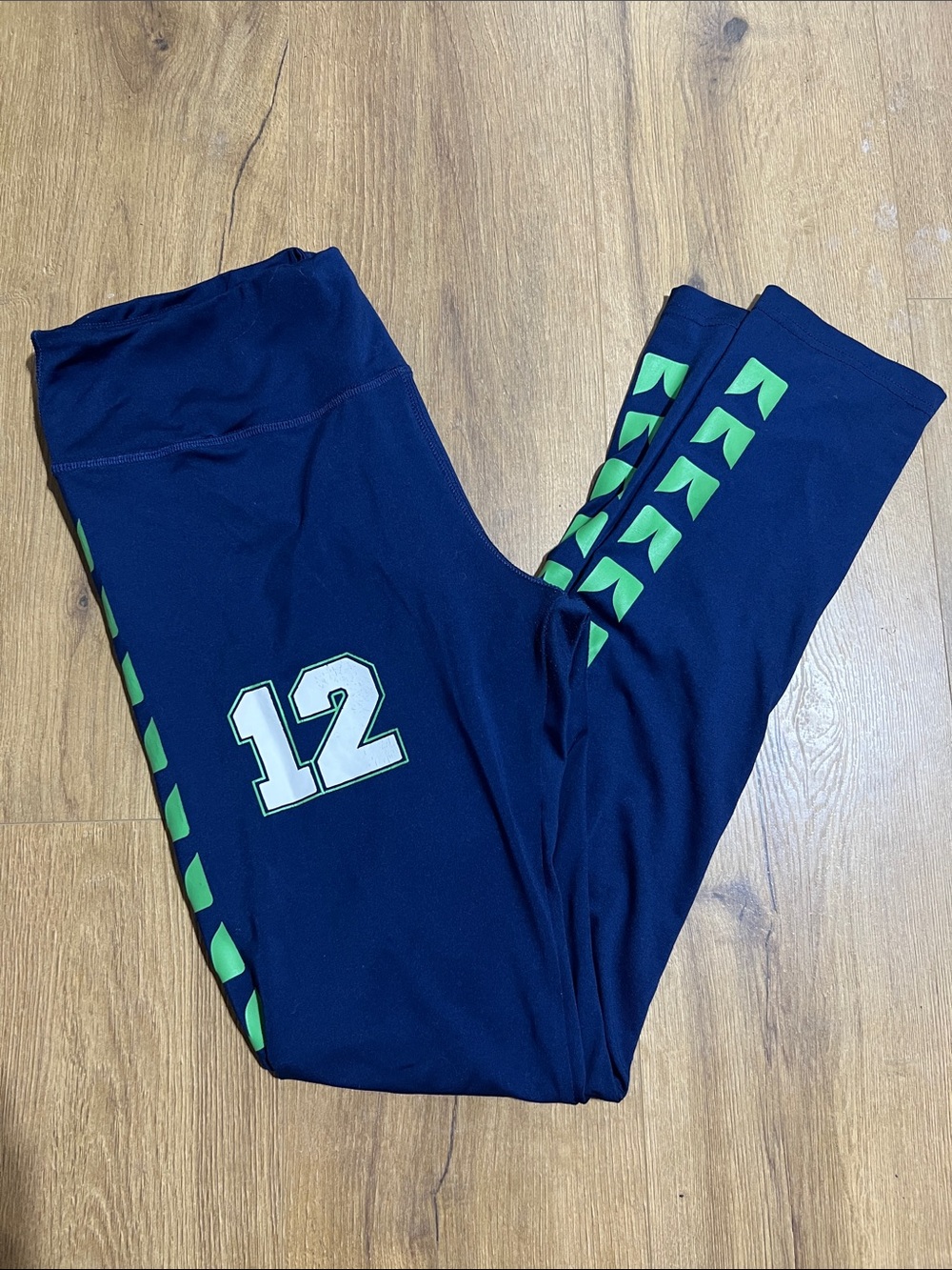 Great Seattle Seahawks Blue and Green Women’s Leggings with “12” on Thigh